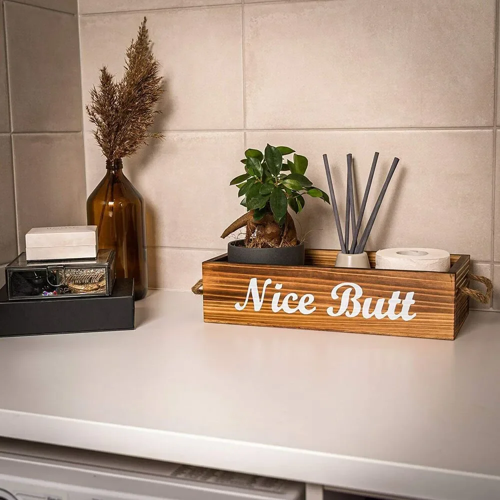 'Nice Butt' Bathroom Decor Box | Rustic Bathroom Storage Box - 2-Sided Funny
